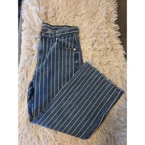 American Eagle Womans Striped Denim Super Stretch Wide Leg Crop Jeans Size 4